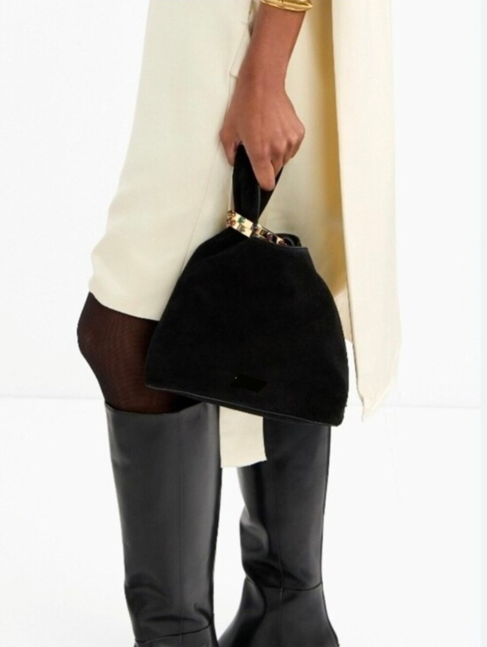 Black Suede Knot Wristlet Bag with Gold Accent - Picture 2 of 10